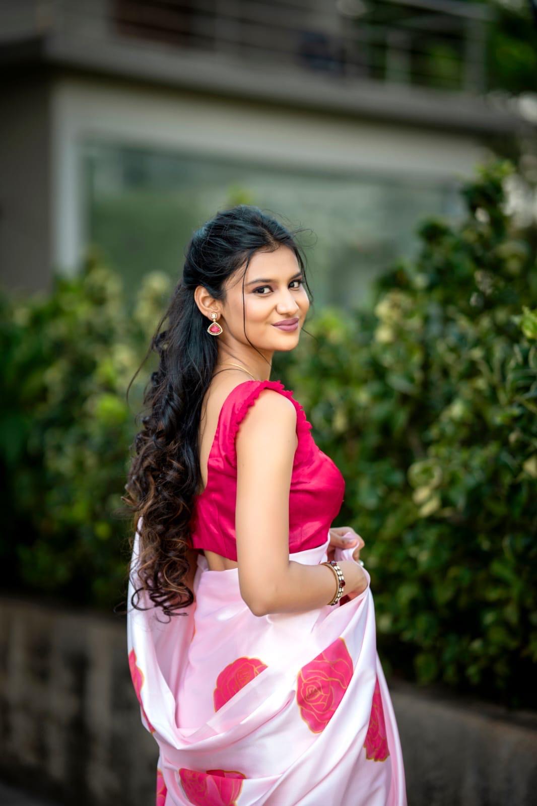 Pink Rose Bloom Saree