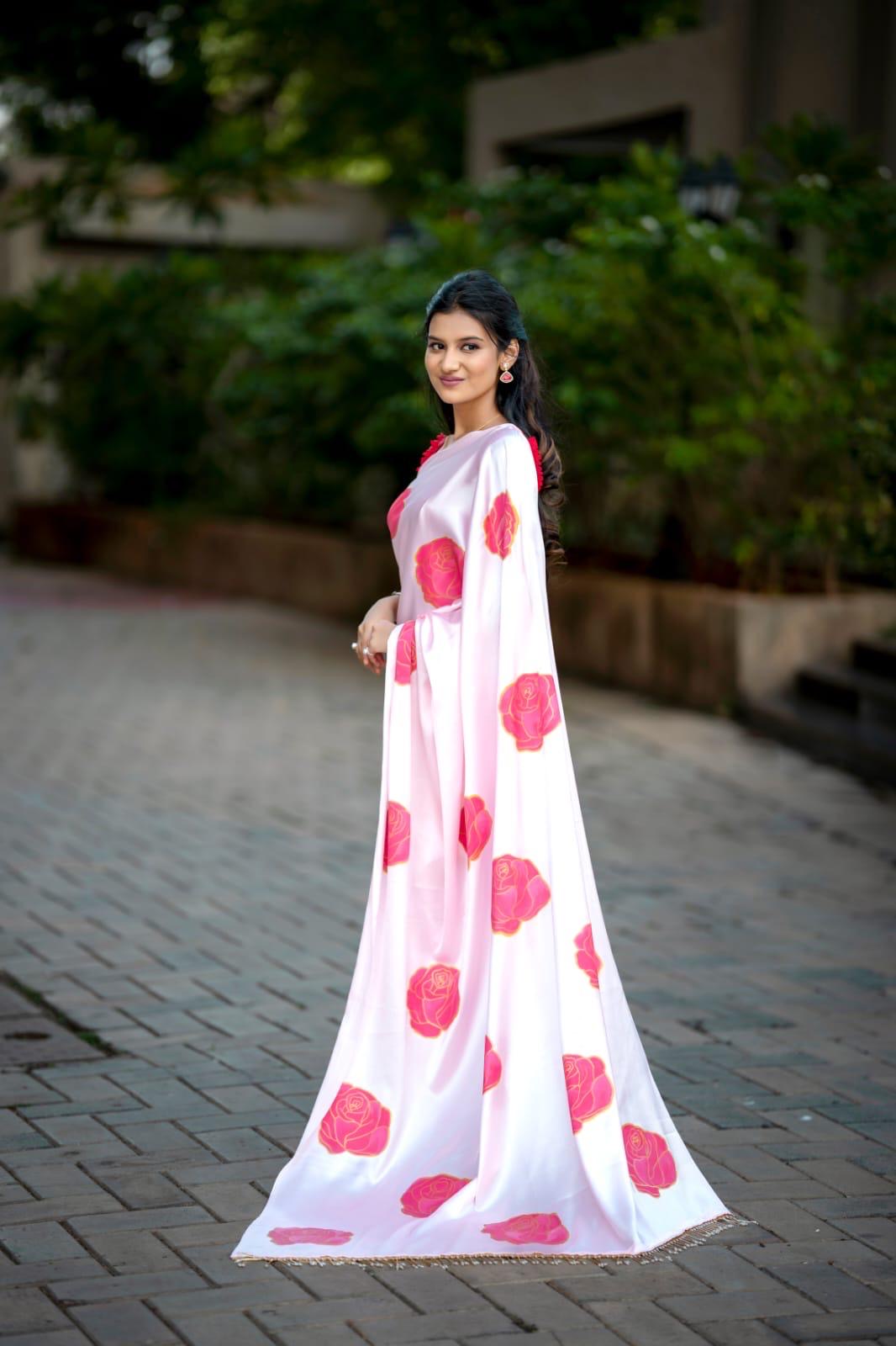 Pink Rose Bloom Saree