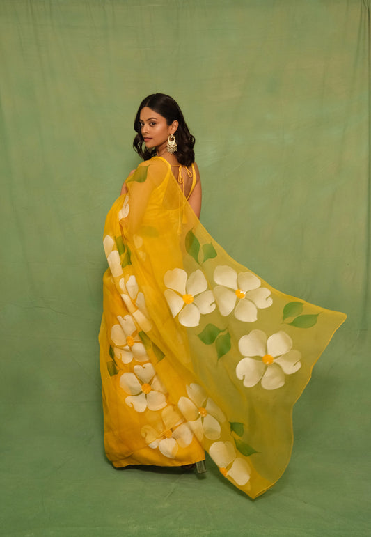Mustard Flora Saree
