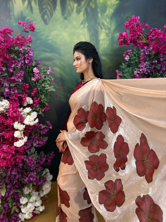 Hand-painted gloosy saree