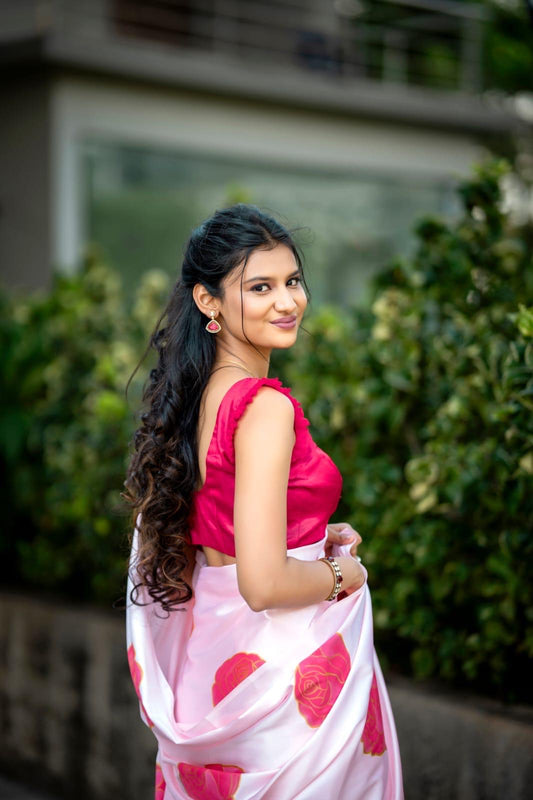 Pink Rose Bloom Saree