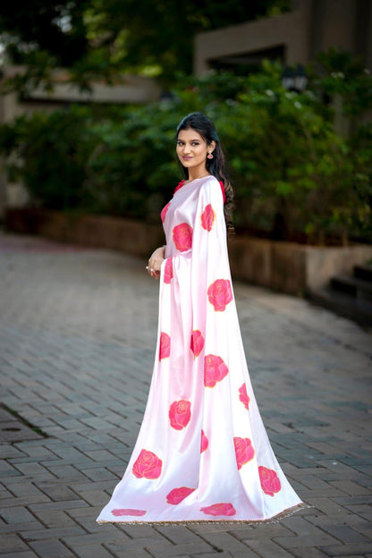 Pink Rose Bloom Saree