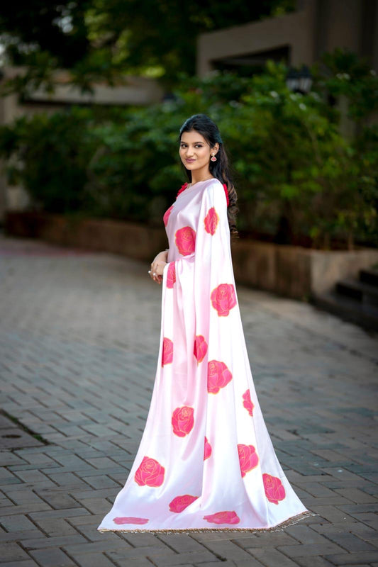 Pink Rose Bloom Saree