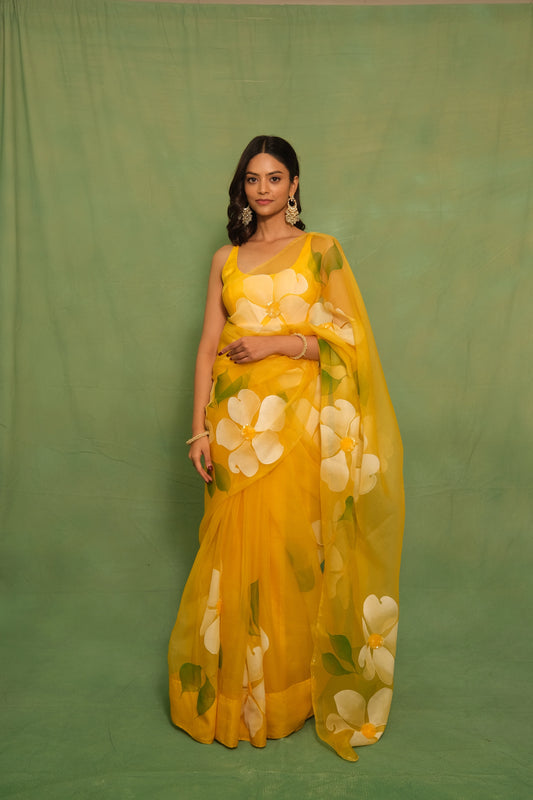 Mustard Flora Saree