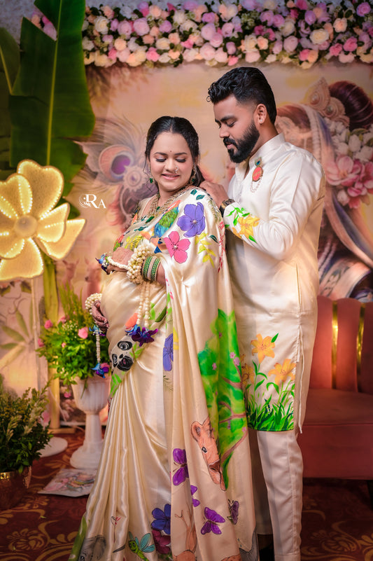 Customized Hand-Painted Baby Shower Saree & Kurta Set