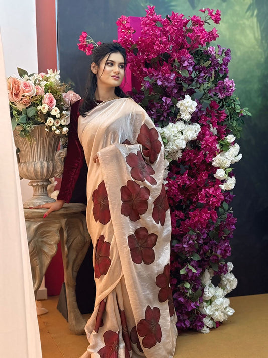 Hand-painted gloosy saree