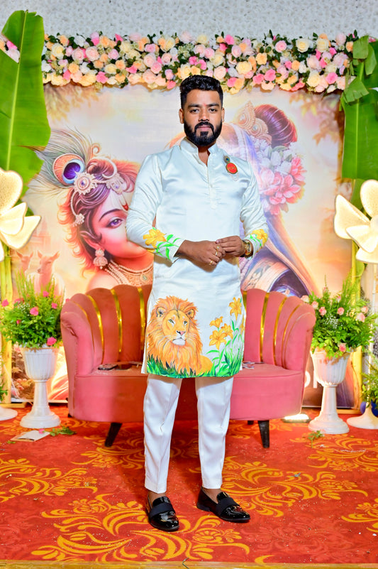 Customized handpanted mens kurta.